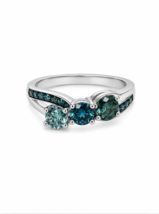 1.37 Ctw Blue Lab Grown Diamond Ring in 925 Two Tone