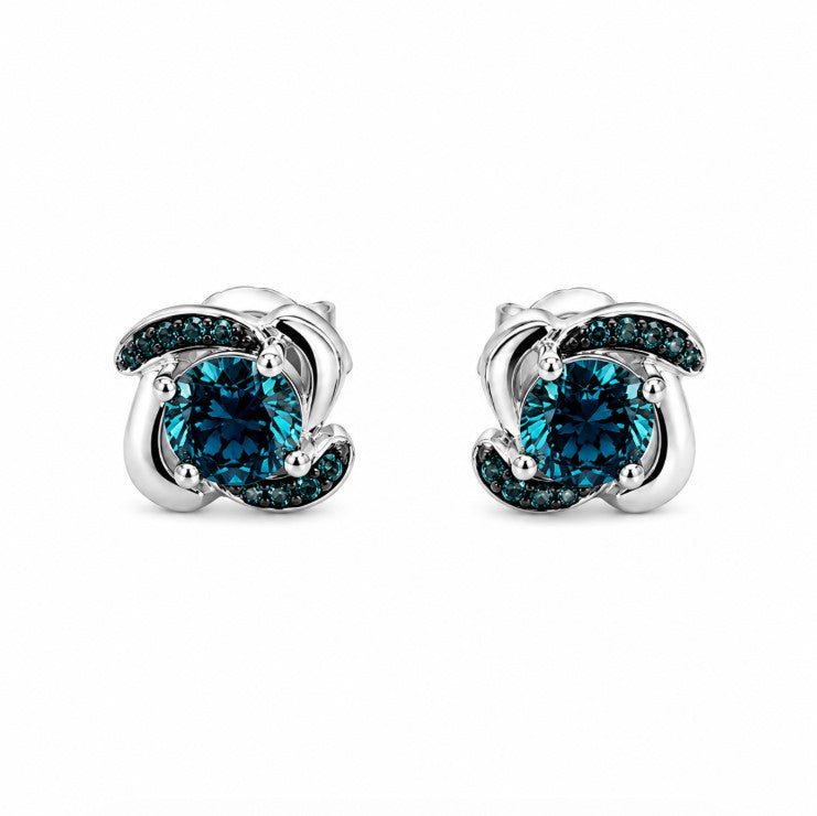 1.86 Ctw Blue Lab Grown Diamond Earring in 925 Two Tone