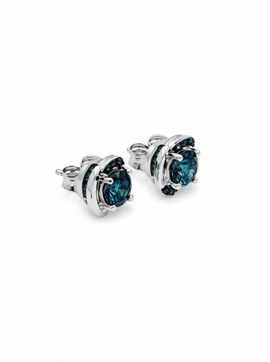 1.86 Ctw Blue Lab Grown Diamond Earring in 925 Two Tone