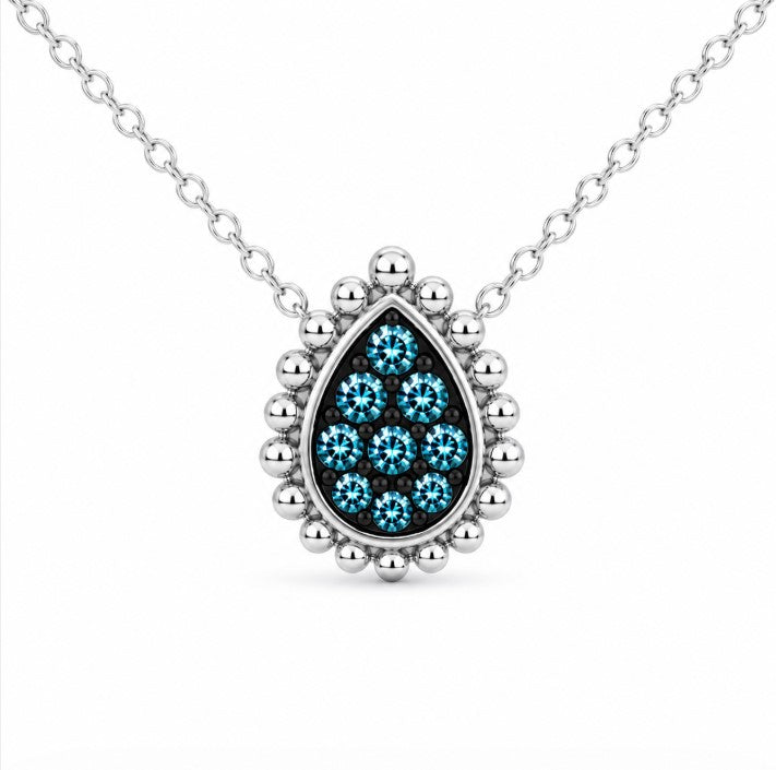0.29 Ctw Blue Lab Grown Diamond Necklace in 925 Two Tone
