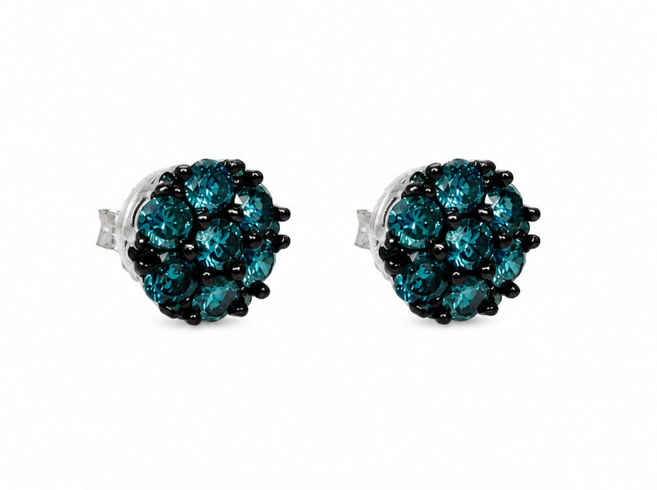 1.82 Ctw Blue Lab Grown Diamond Earring in 925 Two Tone