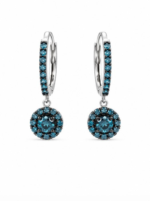 0.98 Ctw Blue Lab Grown Diamond Earring in 925 Two Tone