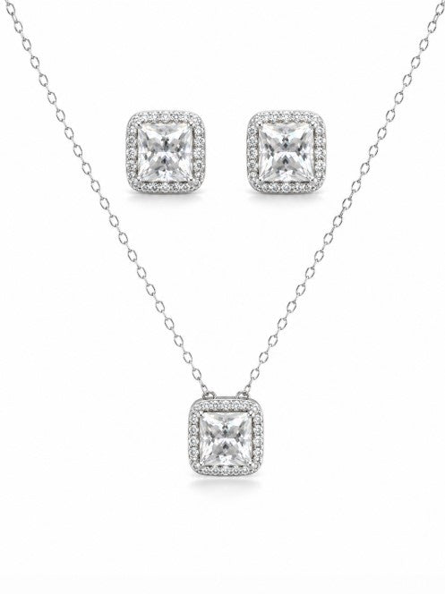 4.04 DEW Moissanite Earring-Necklace Set in 925 Platinum Plated