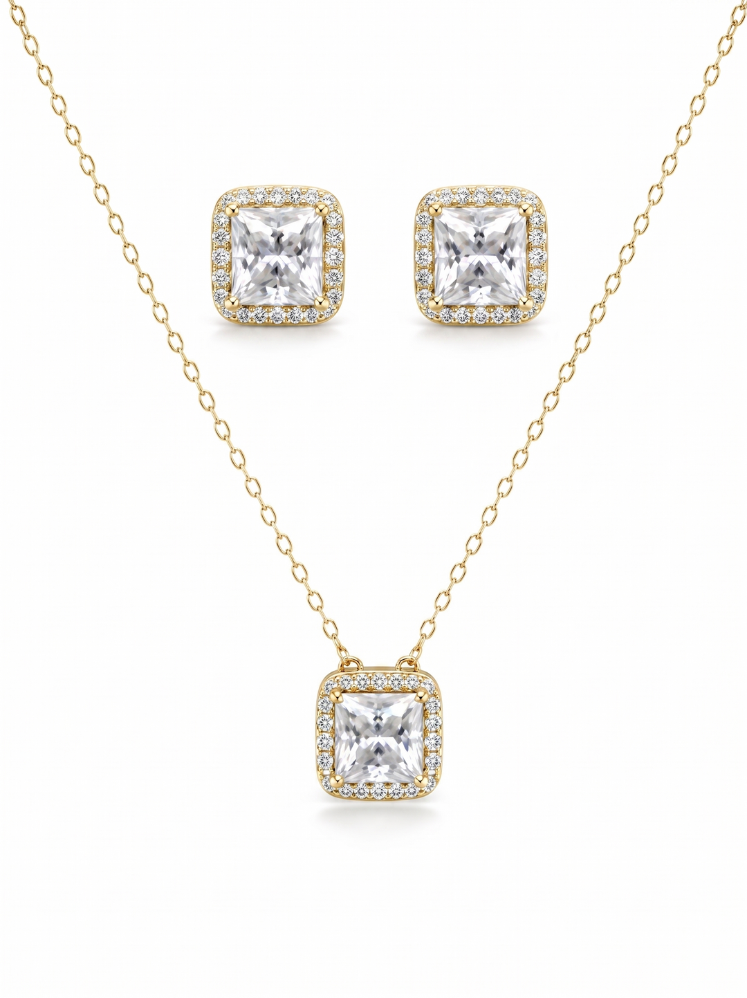 4.04 DEW Moissanite Earring-Necklace Set in 925 Yellow Gold Plated
