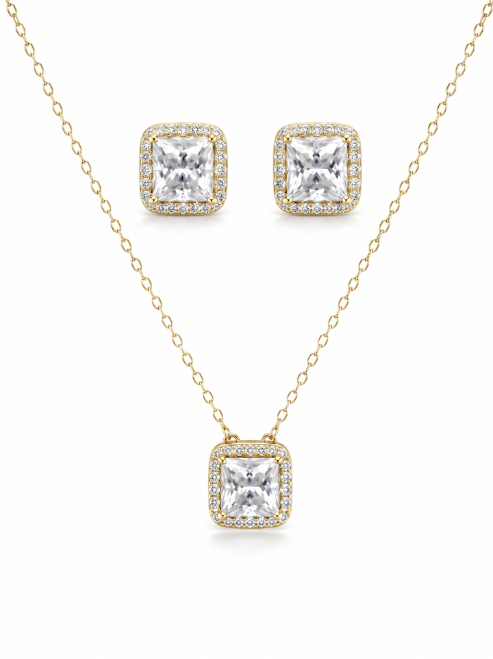 4.04 DEW Moissanite Earring-Necklace Set in 925 Yellow Gold Plated