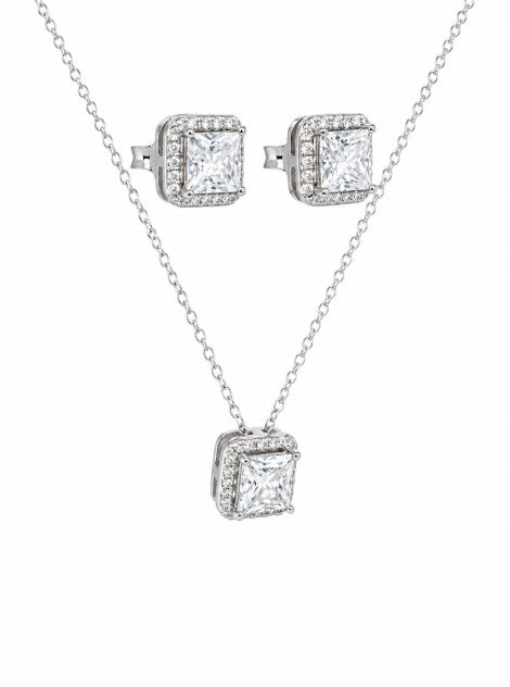 4.04 DEW Moissanite Earring-Necklace Set in 925 Platinum Plated