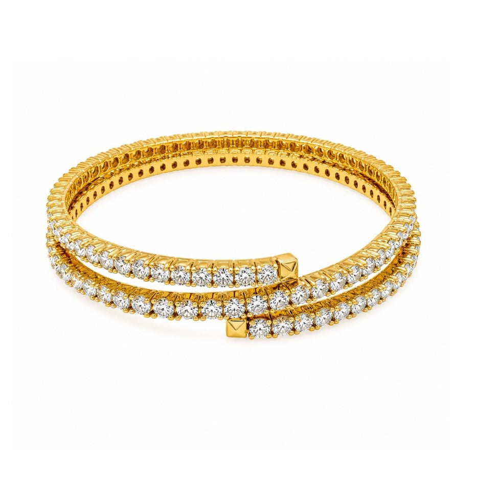 13.24 Ctw Lab Grown Diamond Flex Bangle in 925 Yellow Gold Plated