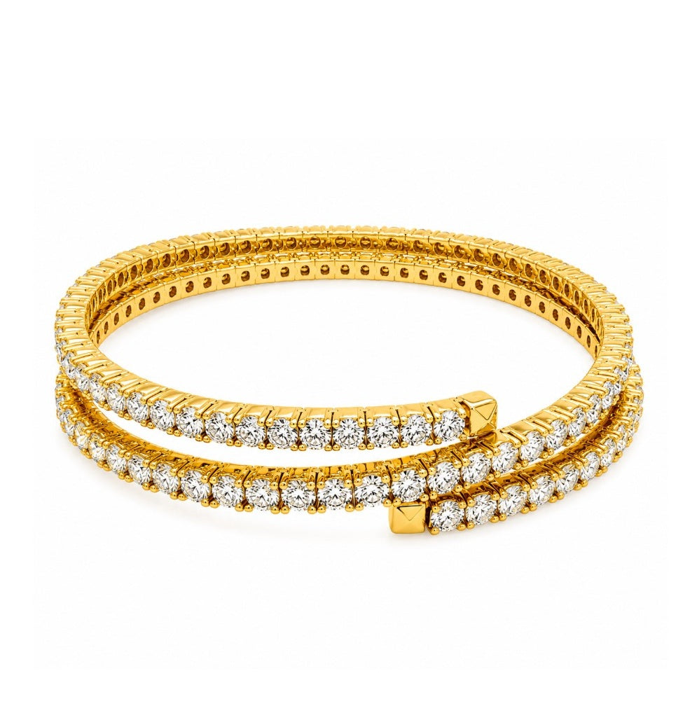 13.24 Ctw Lab Grown Diamond Flex Bangle in 925 Yellow Gold Plated