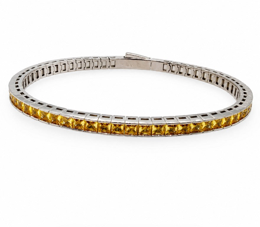 14.25 Ctw Yellow Zircon Flex Bangle in Brass White Rhodium