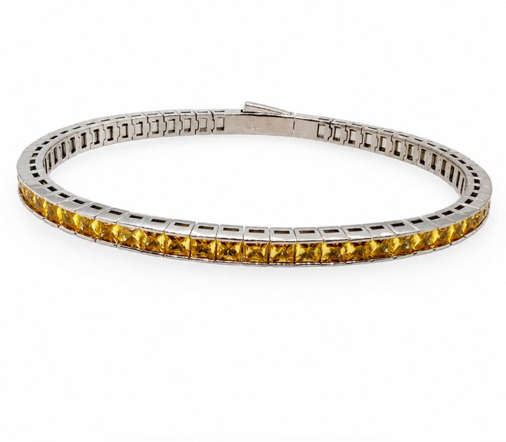 14.25 Ctw Yellow Zircon Flex Bangle in Brass White Rhodium
