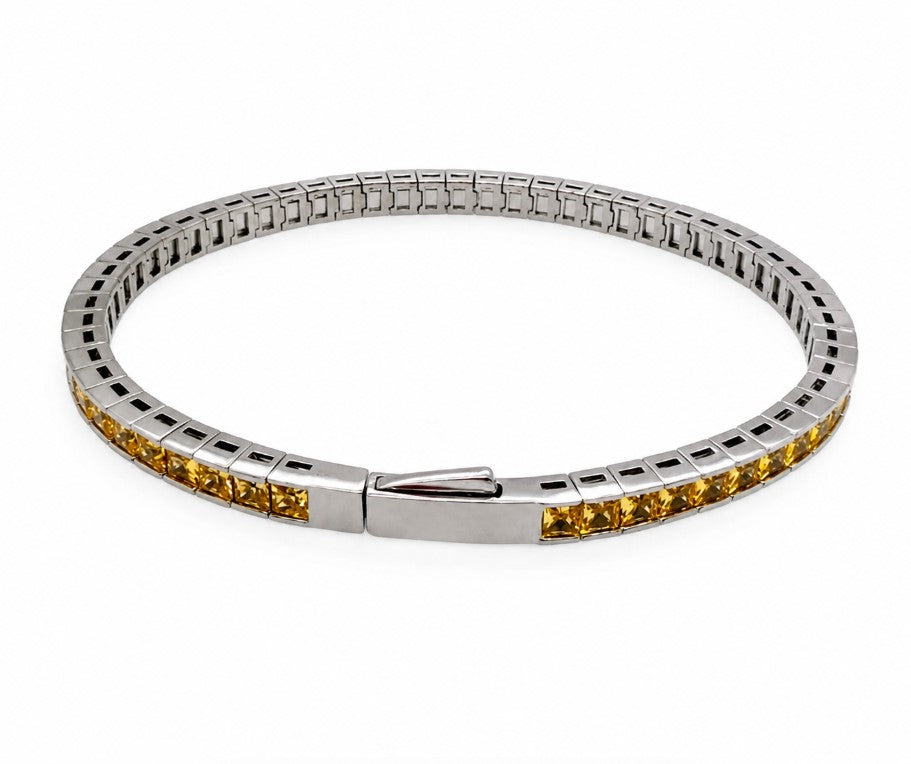 14.25 Ctw Yellow Zircon Flex Bangle in Brass White Rhodium