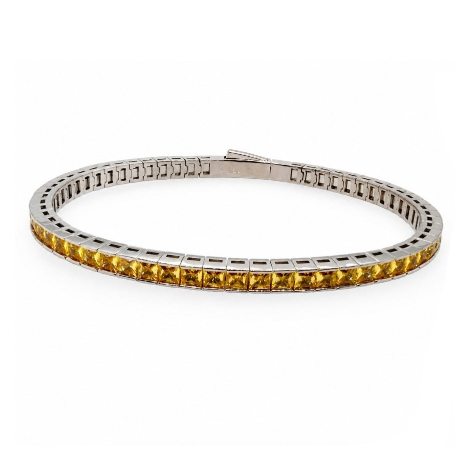 14.25 Ctw Yellow Zircon Flex Bangle in Brass White Rhodium