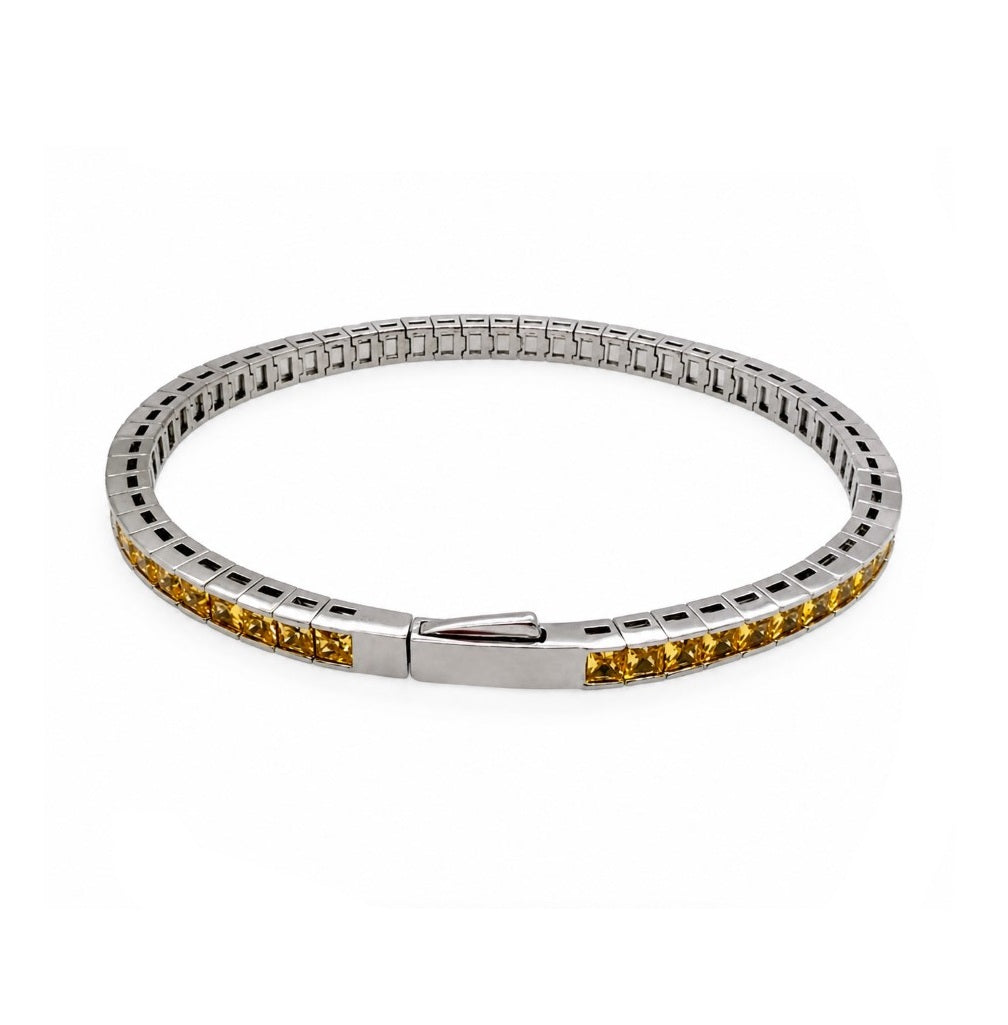 14.25 Ctw Yellow Zircon Flex Bangle in Brass White Rhodium
