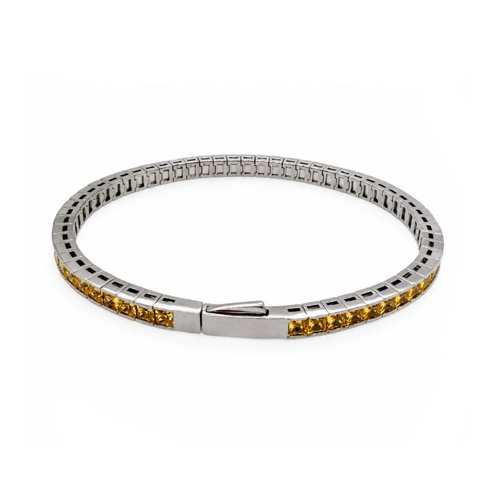 14.25 Ctw Yellow Zircon Flex Bangle in Brass White Rhodium