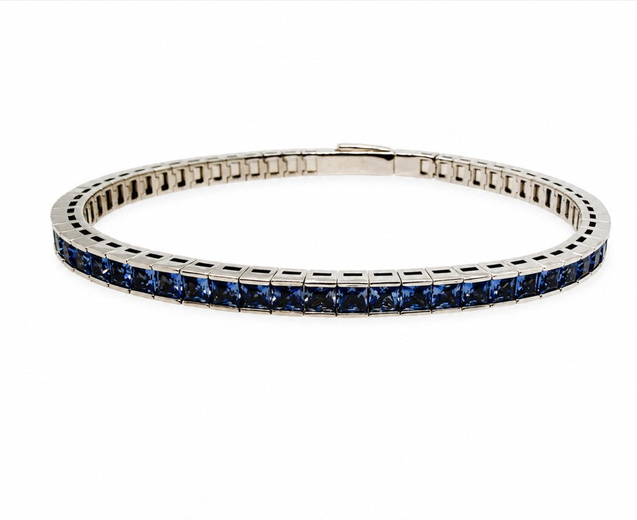 15.39 Ctw Tanzanite Zircon Flex Bangle in Brass White Rhodium