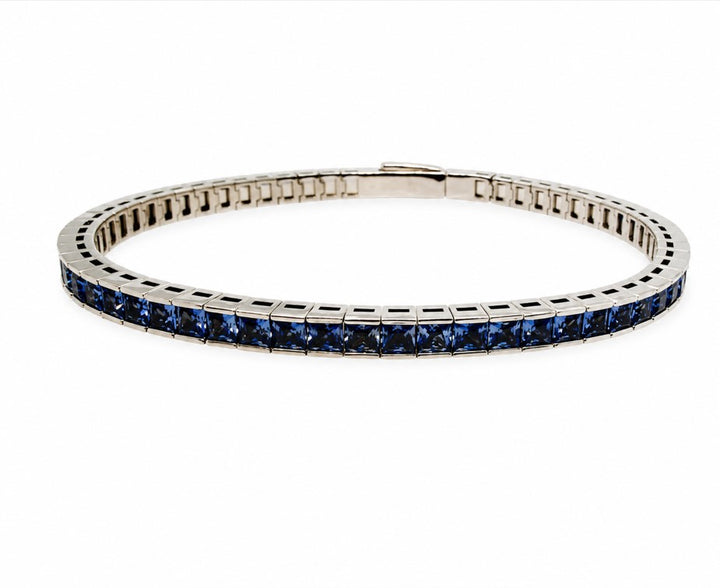 15.39 Ctw Tanzanite Zircon Flex Bangle in Brass White Rhodium