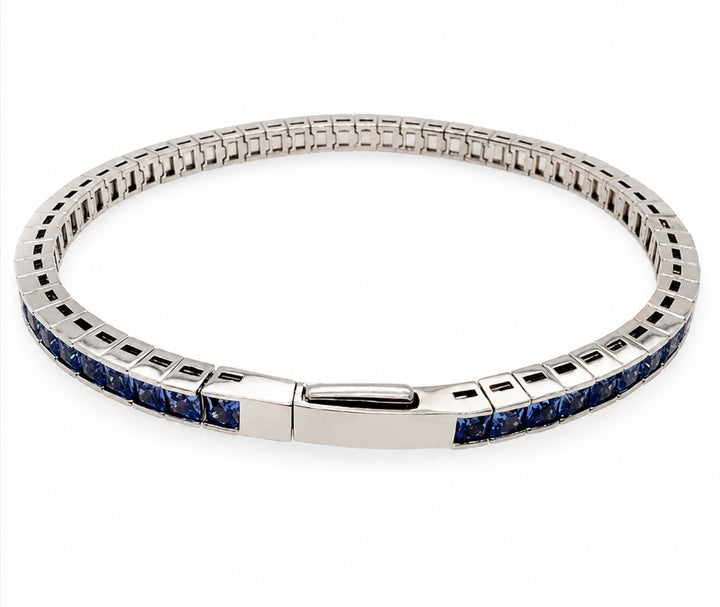 15.39 Ctw Tanzanite Zircon Flex Bangle in Brass White Rhodium