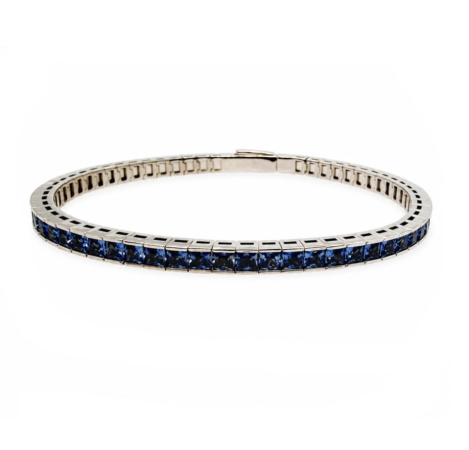 15.39 Ctw Tanzanite Zircon Flex Bangle in Brass White Rhodium