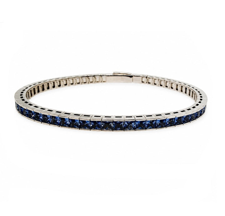 15.39 Ctw Tanzanite Zircon Flex Bangle in Brass White Rhodium