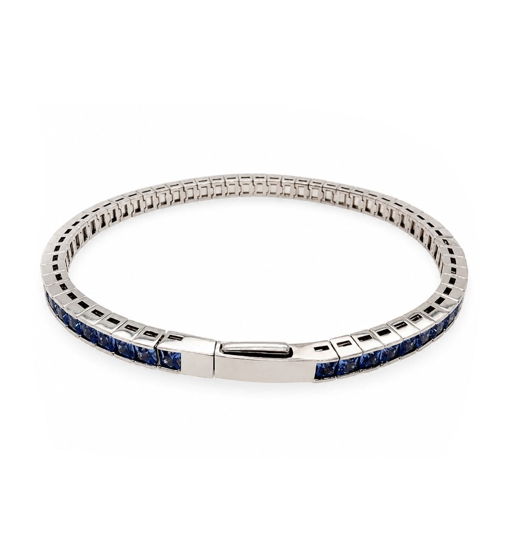 15.39 Ctw Tanzanite Zircon Flex Bangle in Brass White Rhodium