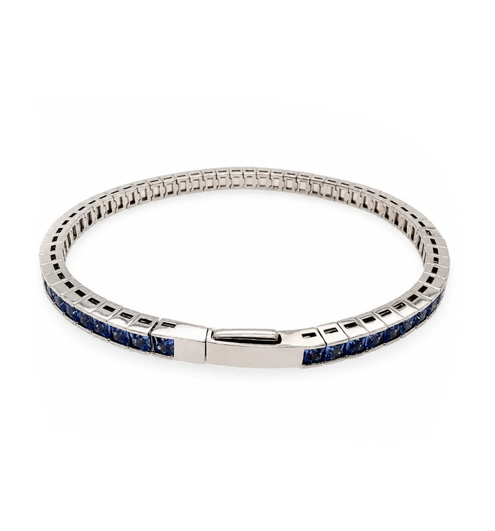 15.39 Ctw Tanzanite Zircon Flex Bangle in Brass White Rhodium