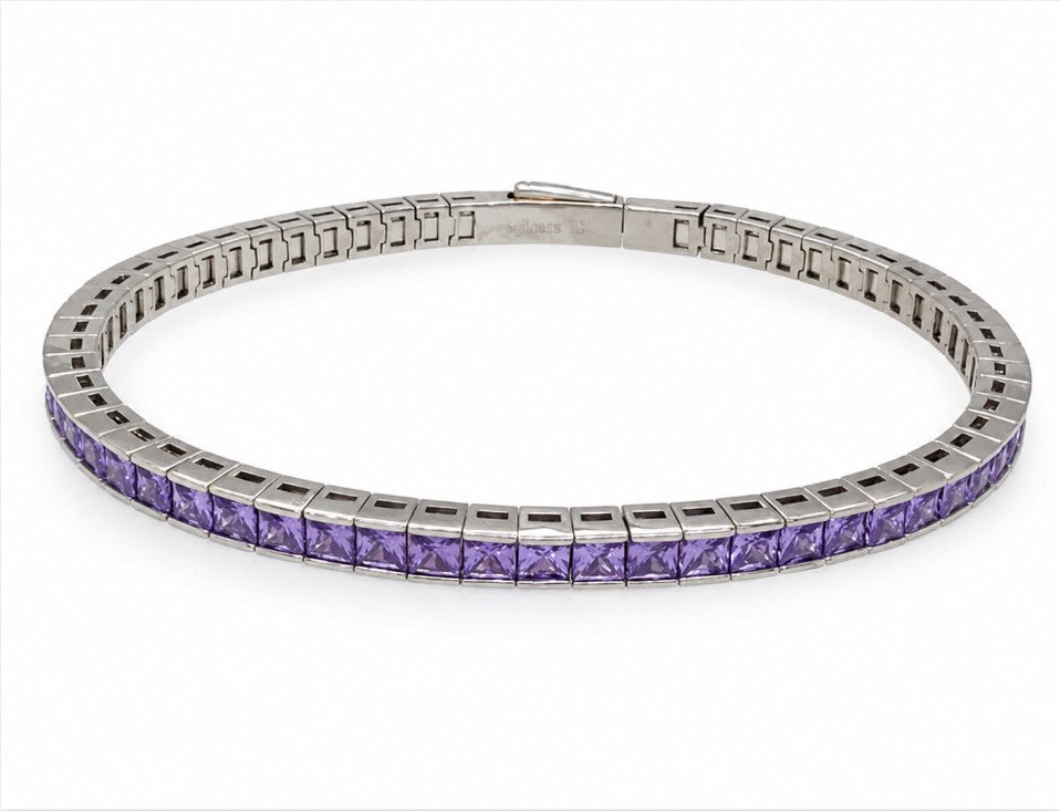 14.25 Ctw Lavender Zircon Flex Bangle in Brass White Rhodium