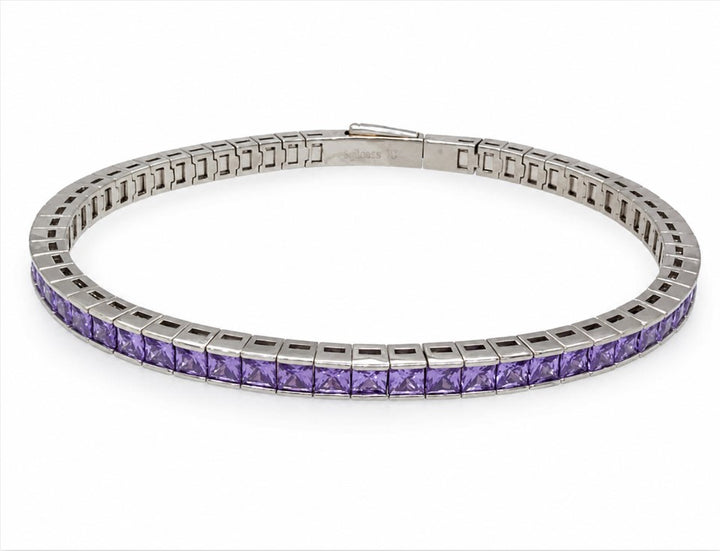 14.25 Ctw Lavender Zircon Flex Bangle in Brass White Rhodium