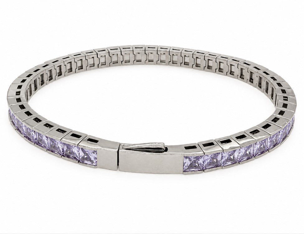 14.25 Ctw Lavender Zircon Flex Bangle in Brass White Rhodium