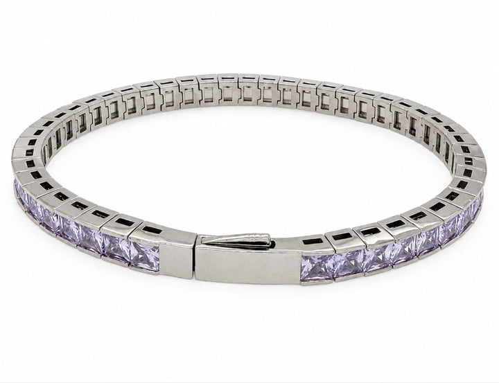 14.25 Ctw Lavender Zircon Flex Bangle in Brass White Rhodium