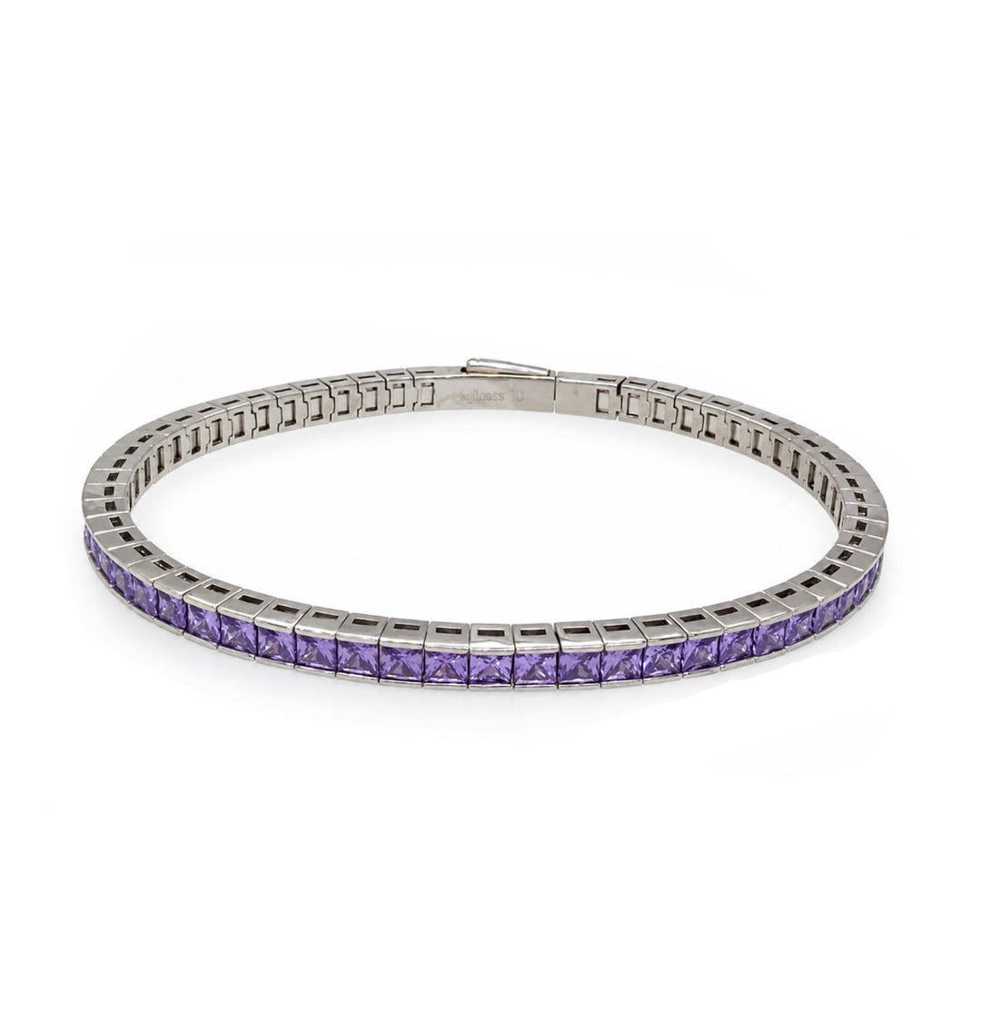 14.25 Ctw Lavender Zircon Flex Bangle in Brass White Rhodium