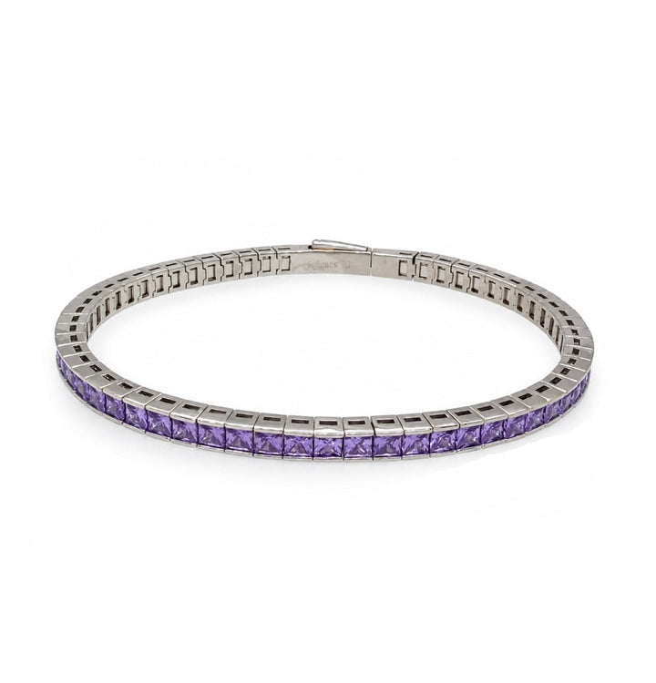 14.25 Ctw Lavender Zircon Flex Bangle in Brass White Rhodium