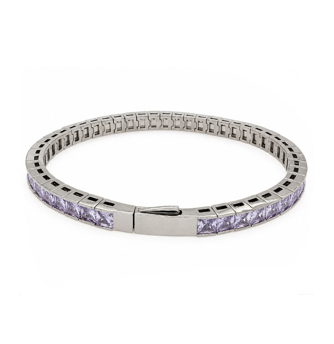 14.25 Ctw Lavender Zircon Flex Bangle in Brass White Rhodium