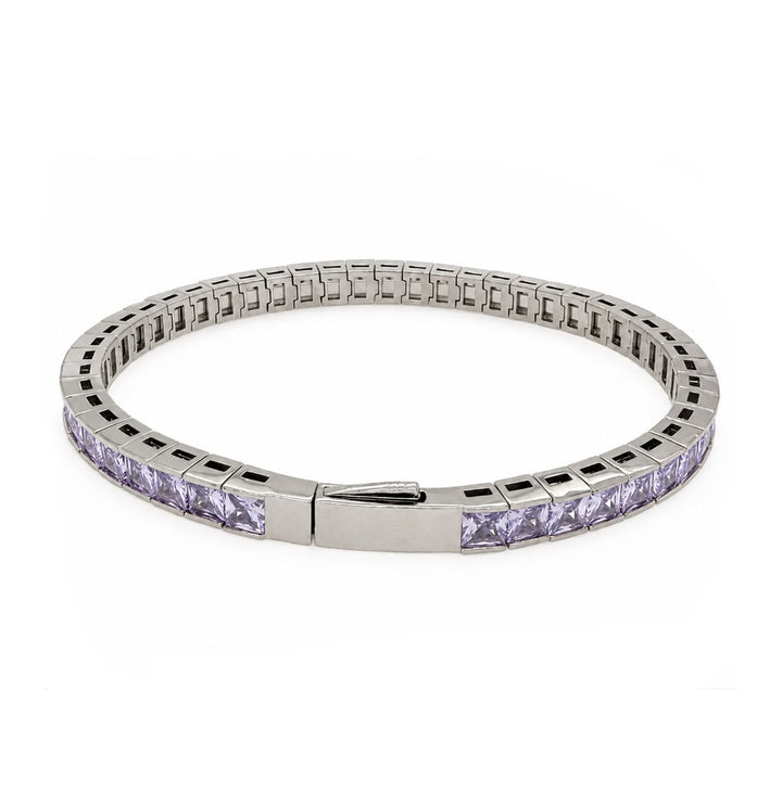 14.25 Ctw Lavender Zircon Flex Bangle in Brass White Rhodium