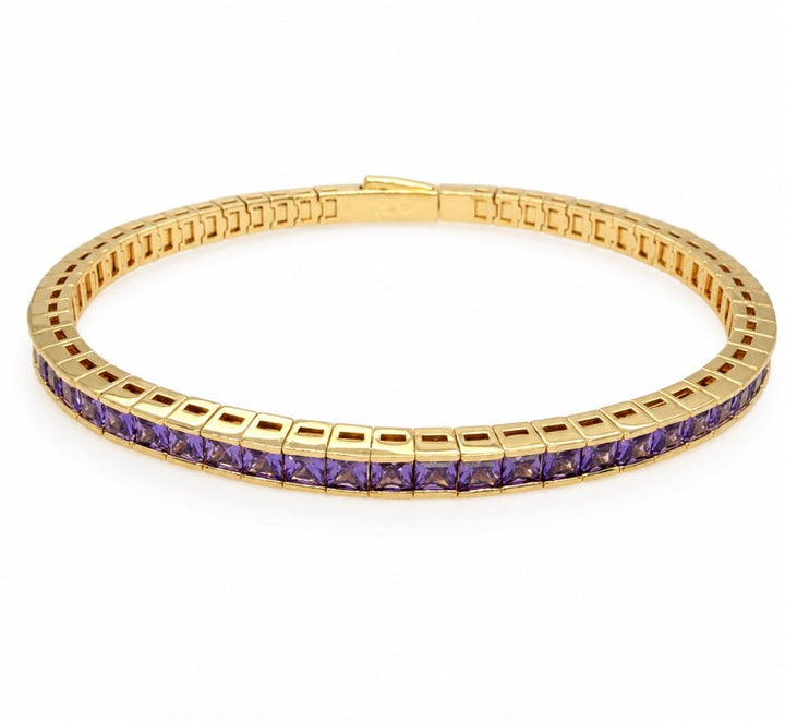 14.25 Ctw Amethyst Zircon Flex Bangle in Brass Yellow Gold