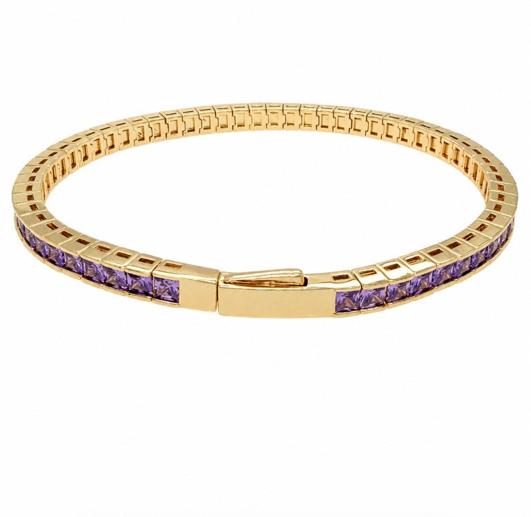 14.25 Ctw Amethyst Zircon Flex Bangle in Brass Yellow Gold