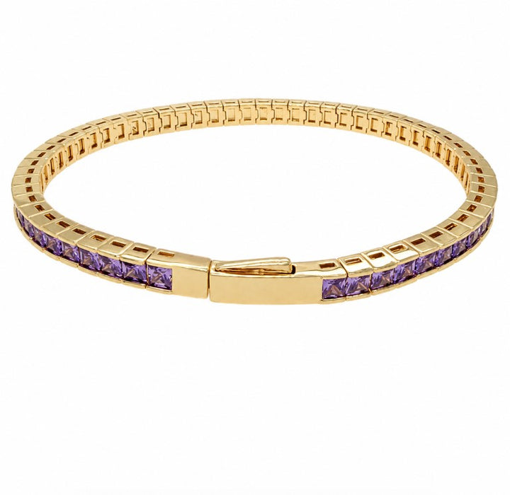 14.25 Ctw Amethyst Zircon Flex Bangle in Brass Yellow Gold