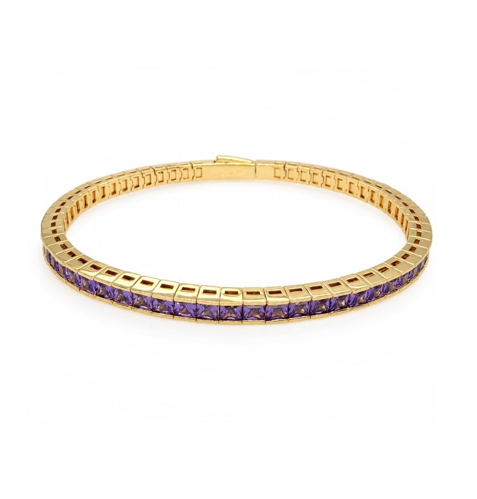14.25 Ctw Amethyst Zircon Flex Bangle in Brass Yellow Gold