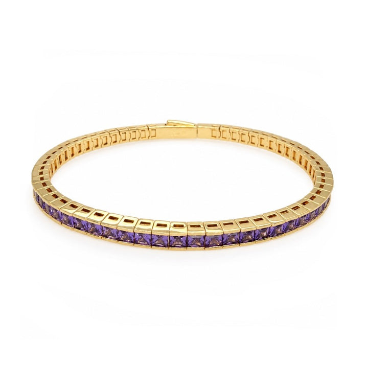 14.25 Ctw Amethyst Zircon Flex Bangle in Brass Yellow Gold