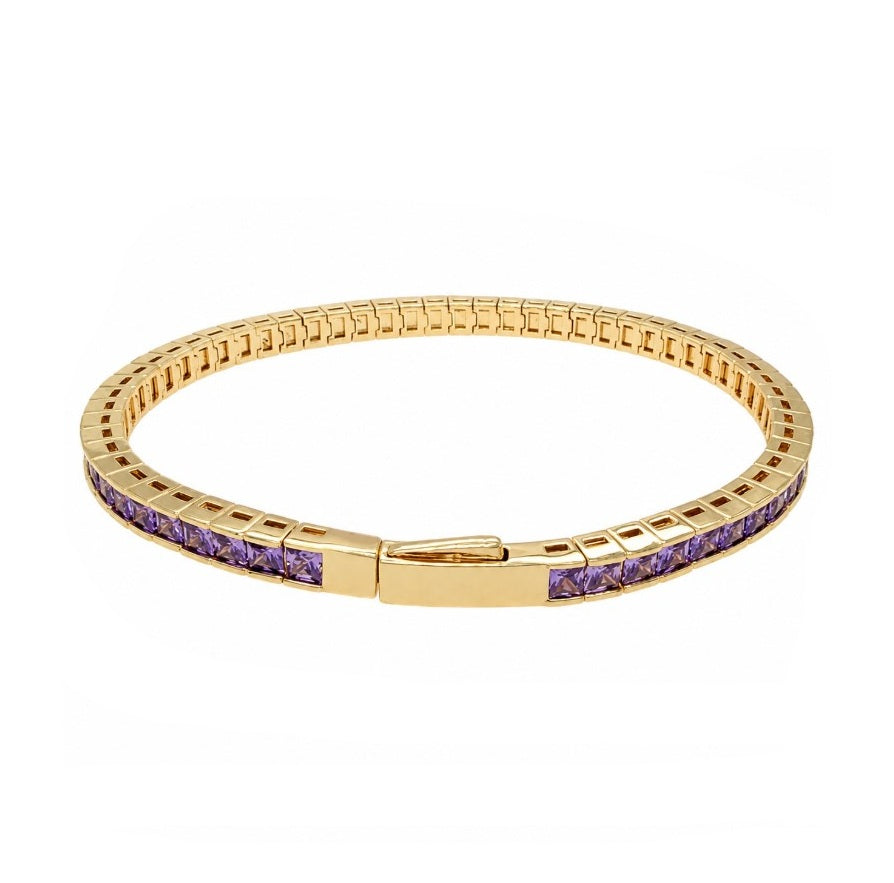 14.25 Ctw Amethyst Zircon Flex Bangle in Brass Yellow Gold