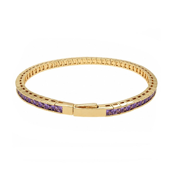 14.25 Ctw Amethyst Zircon Flex Bangle in Brass Yellow Gold