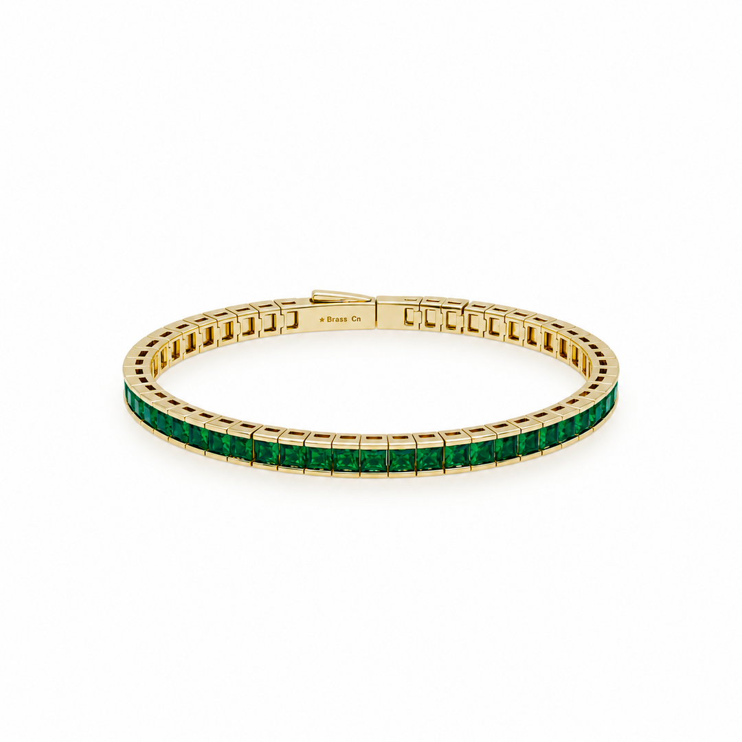 7.13 Ctw Green Zircon Flex Bangle in Brass Yellow Gold