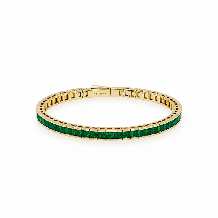 7.13 Ctw Green Zircon Flex Bangle in Brass Yellow Gold