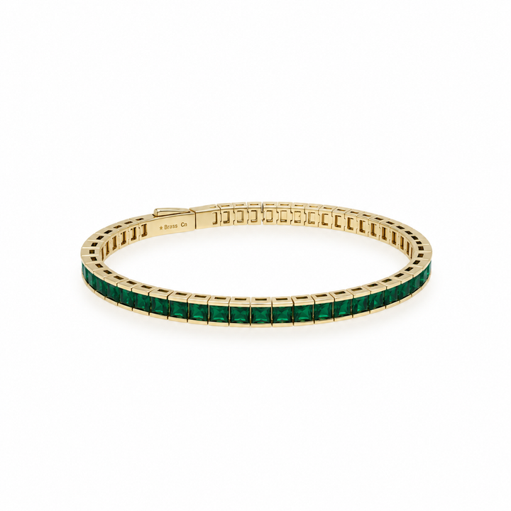 7.13 Ctw Green Zircon Flex Bangle in Brass Yellow Gold