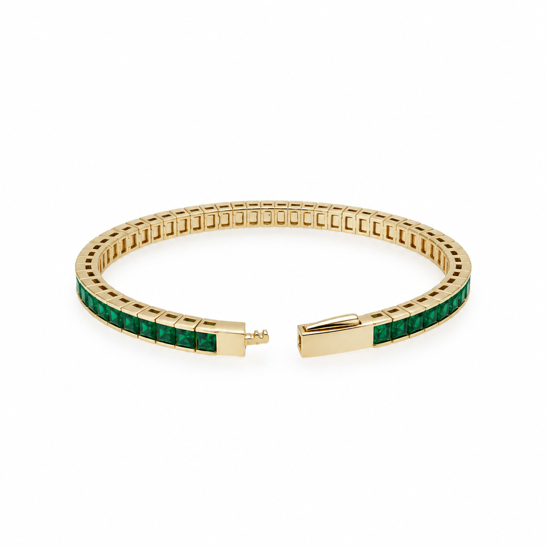 7.13 Ctw Green Zircon Flex Bangle in Brass Yellow Gold