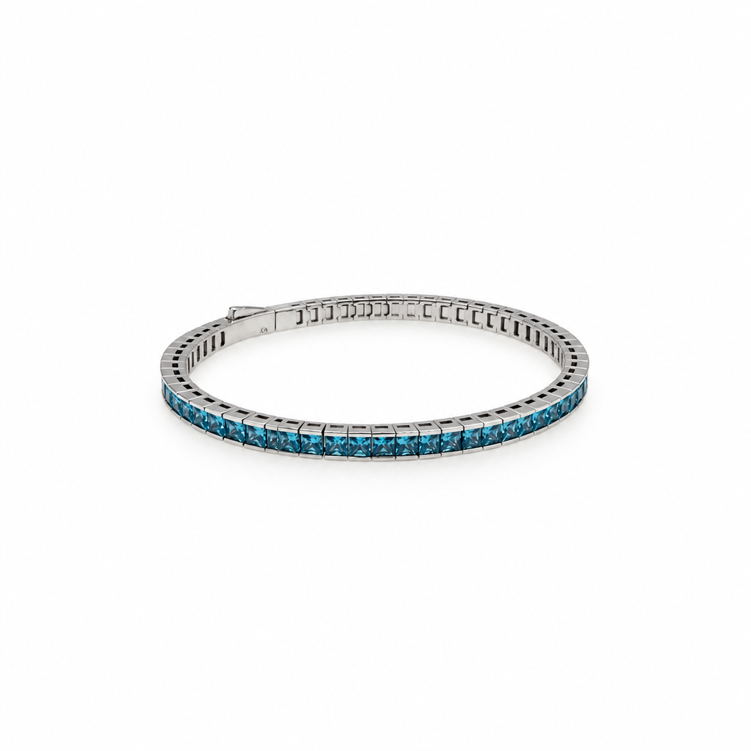 14.26 Ctw Blue Zircon Flex Bangle in Brass Platinum Plated