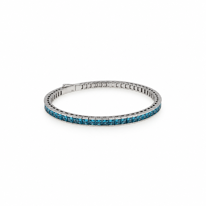 14.26 Ctw Blue Zircon Flex Bangle in Brass Platinum Plated