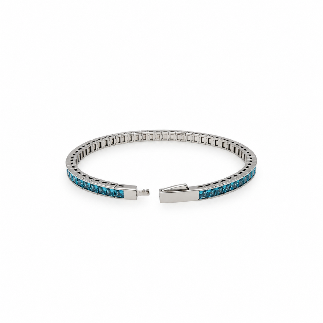 14.26 Ctw Blue Zircon Flex Bangle in Brass Platinum Plated