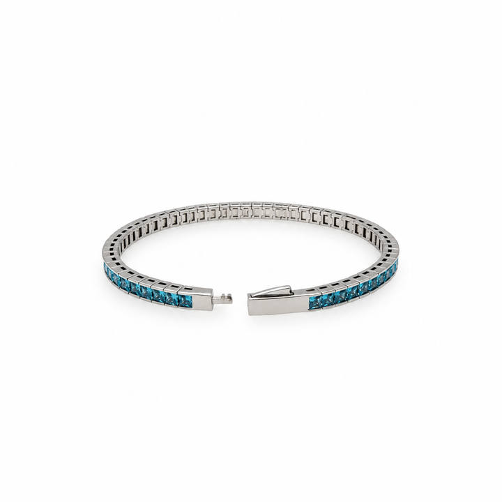 14.26 Ctw Blue Zircon Flex Bangle in Brass Platinum Plated