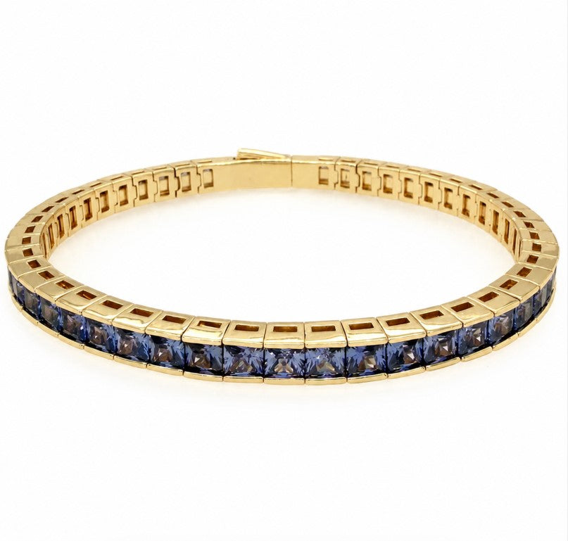 25.30 Ctw Tanzanite Zircon Flex Bangle in Brass Yellow Gold