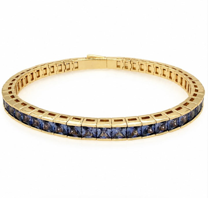 25.30 Ctw Tanzanite Zircon Flex Bangle in Brass Yellow Gold